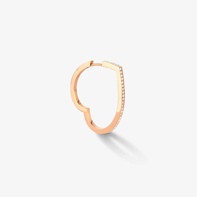 Heart hoop earring in 18-carat pink gold with diamond-paved